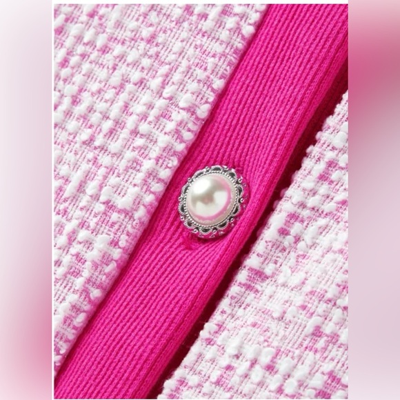 PATPAT-BARBIE || Pink Tweed Button Front Textured Dress with Bow. Sz. M - Picture 6 of 16